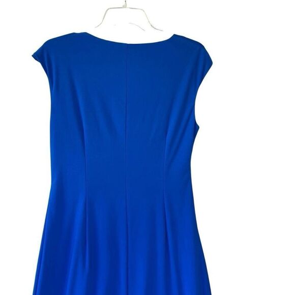 New Evan Picone Royal Blue Cocktail Cobalt Dress Wrap Ruched Flatter Ruffle Sz 8 - Picture 7 of 9